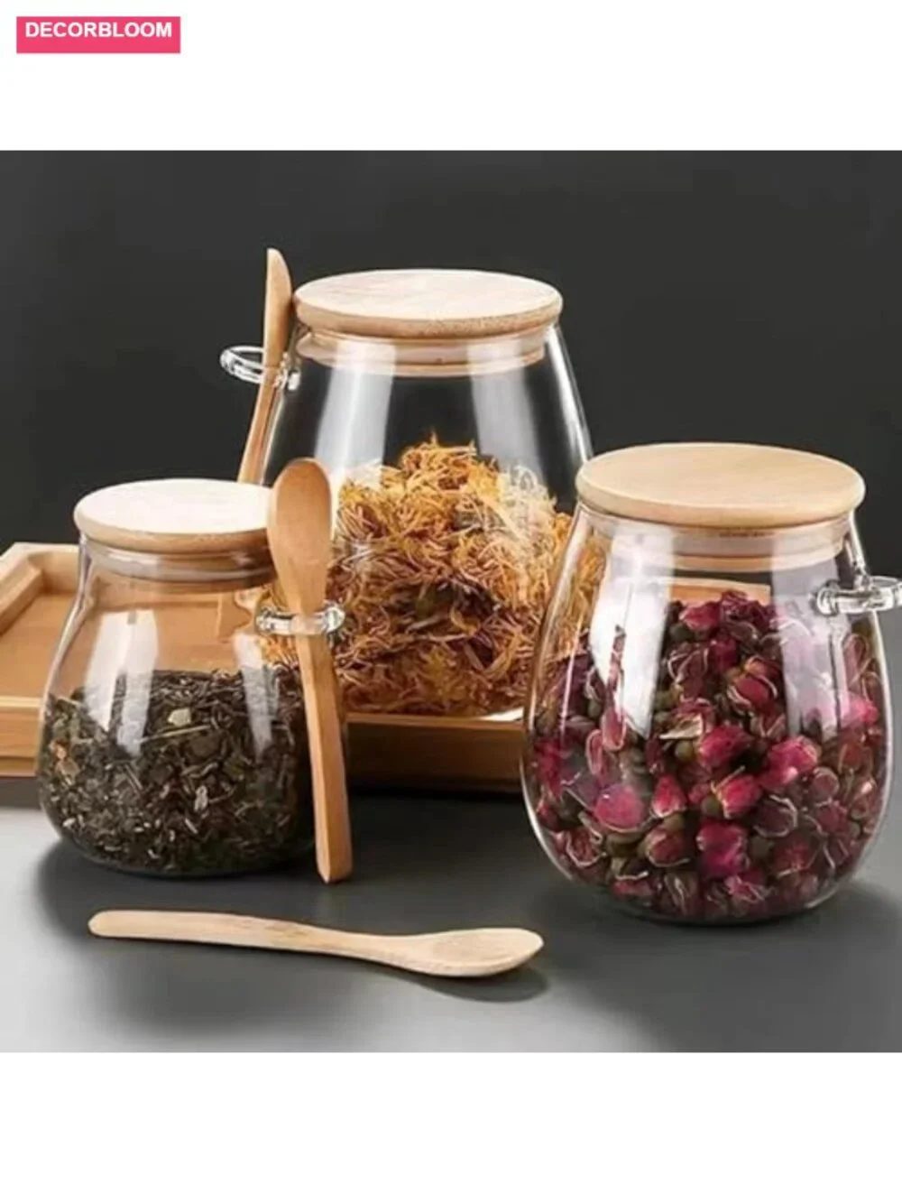 Airtight Glass Jar Storage Container with Bamboo Lid Set of 4